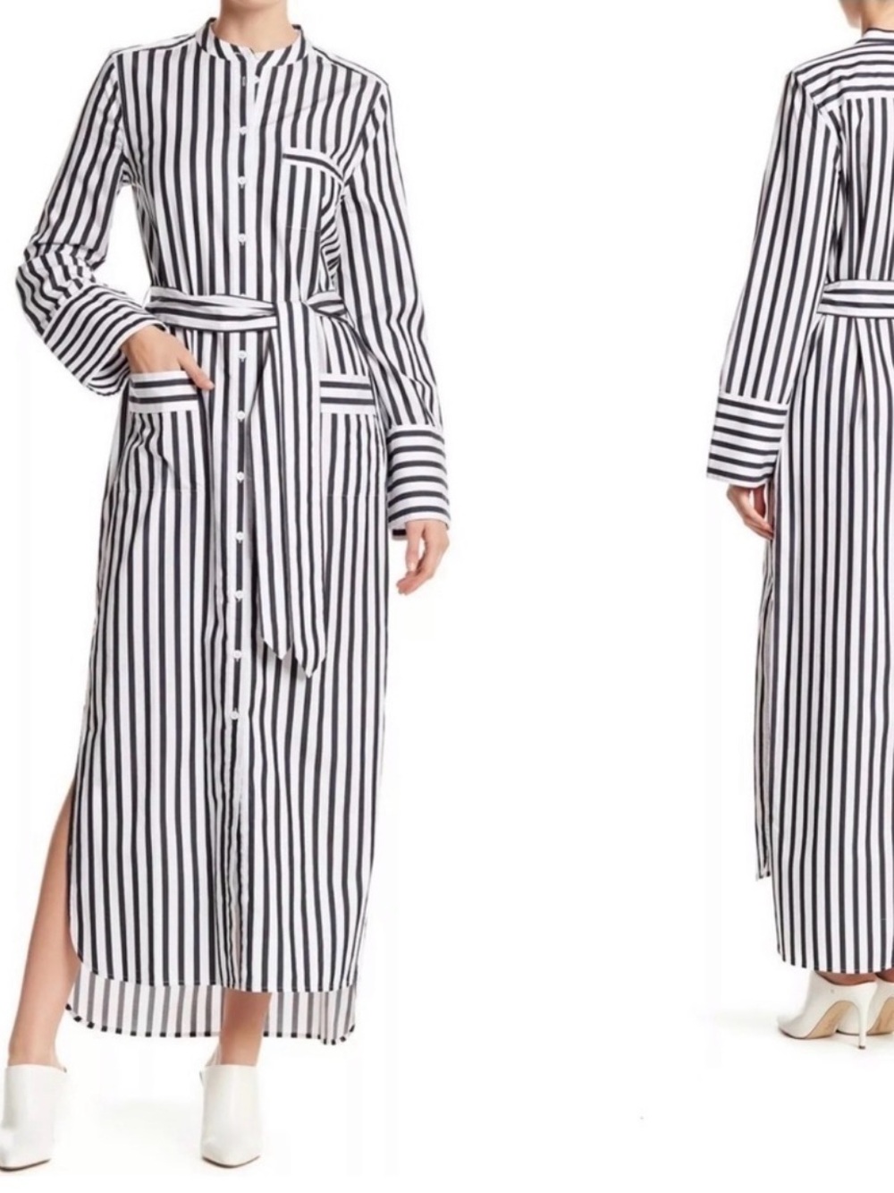Equipment Brand Black and White Vertical Stripe Maxi shirt dress!